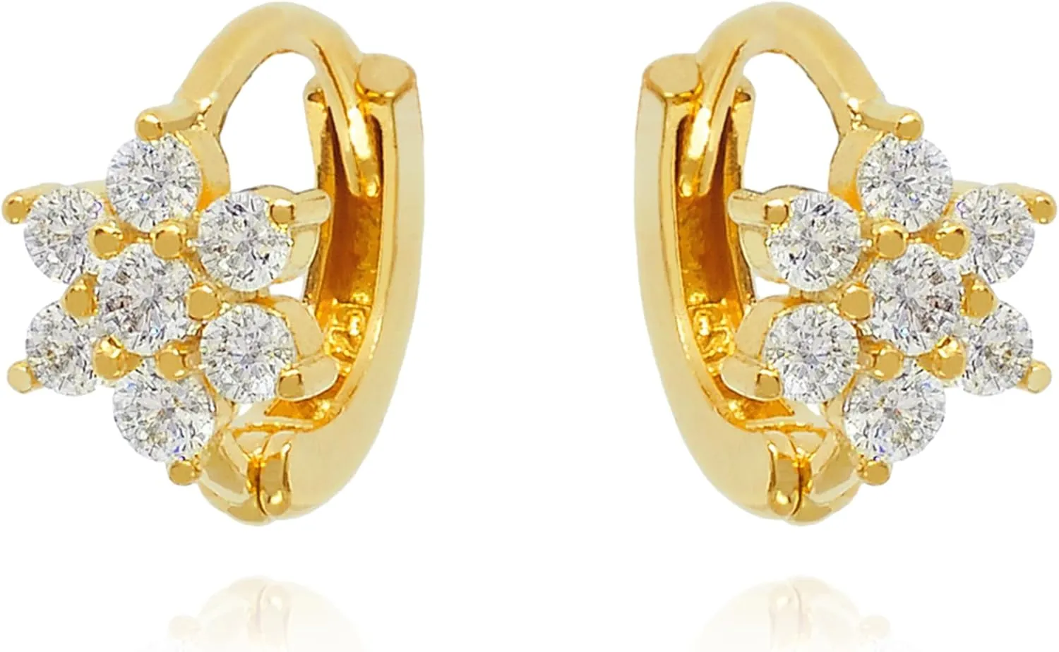 14K Gold over Diamond (0.14ct) Flower Huggie Hoop Earring, Cluster Flower Hoop Huggie Earrings, Clip on Earrings, Clover Diamond Baby Hoop, Gift for Her