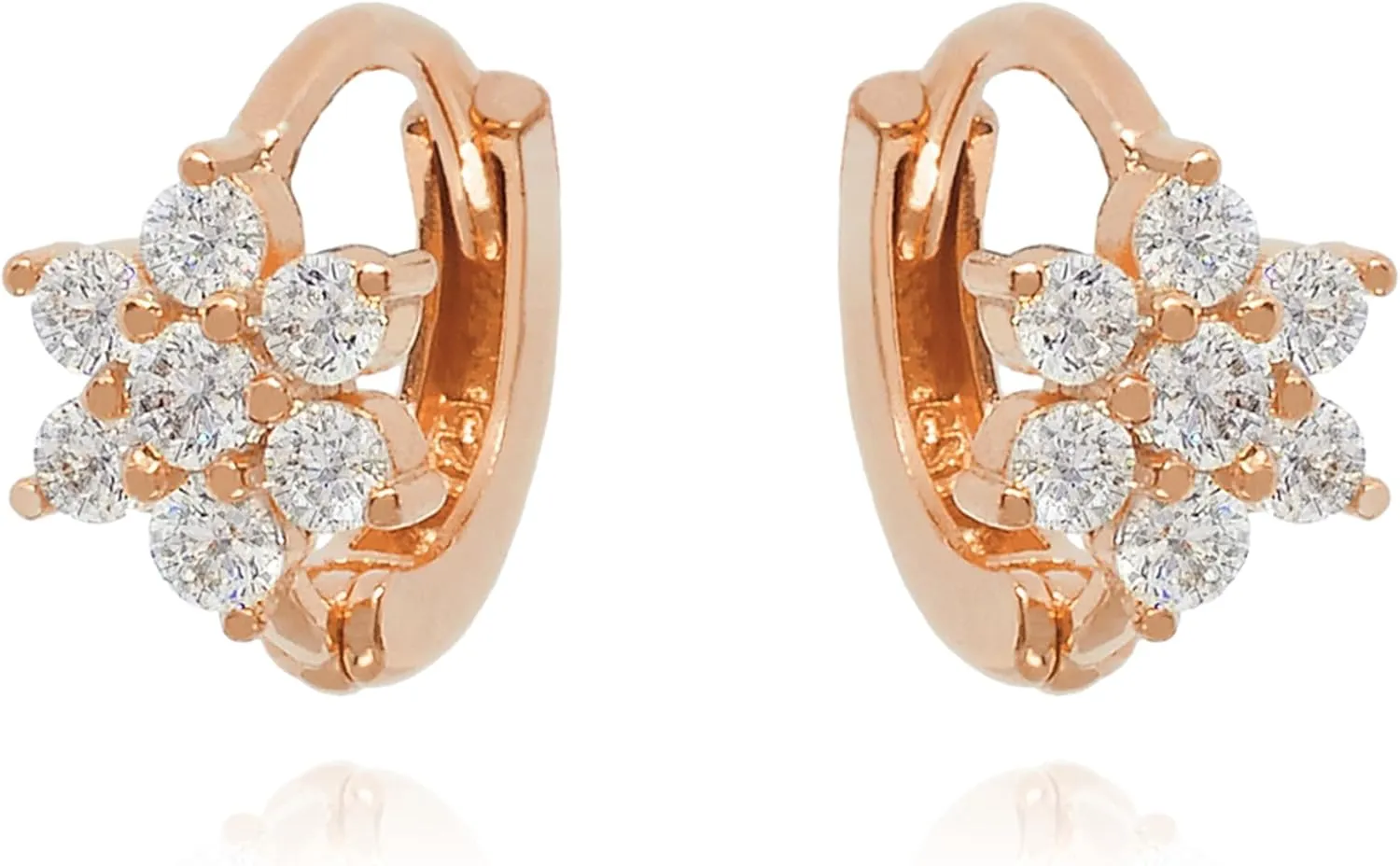 14K Gold over Diamond (0.14ct) Flower Huggie Hoop Earring, Cluster Flower Hoop Huggie Earrings, Clip on Earrings, Clover Diamond Baby Hoop, Gift for Her