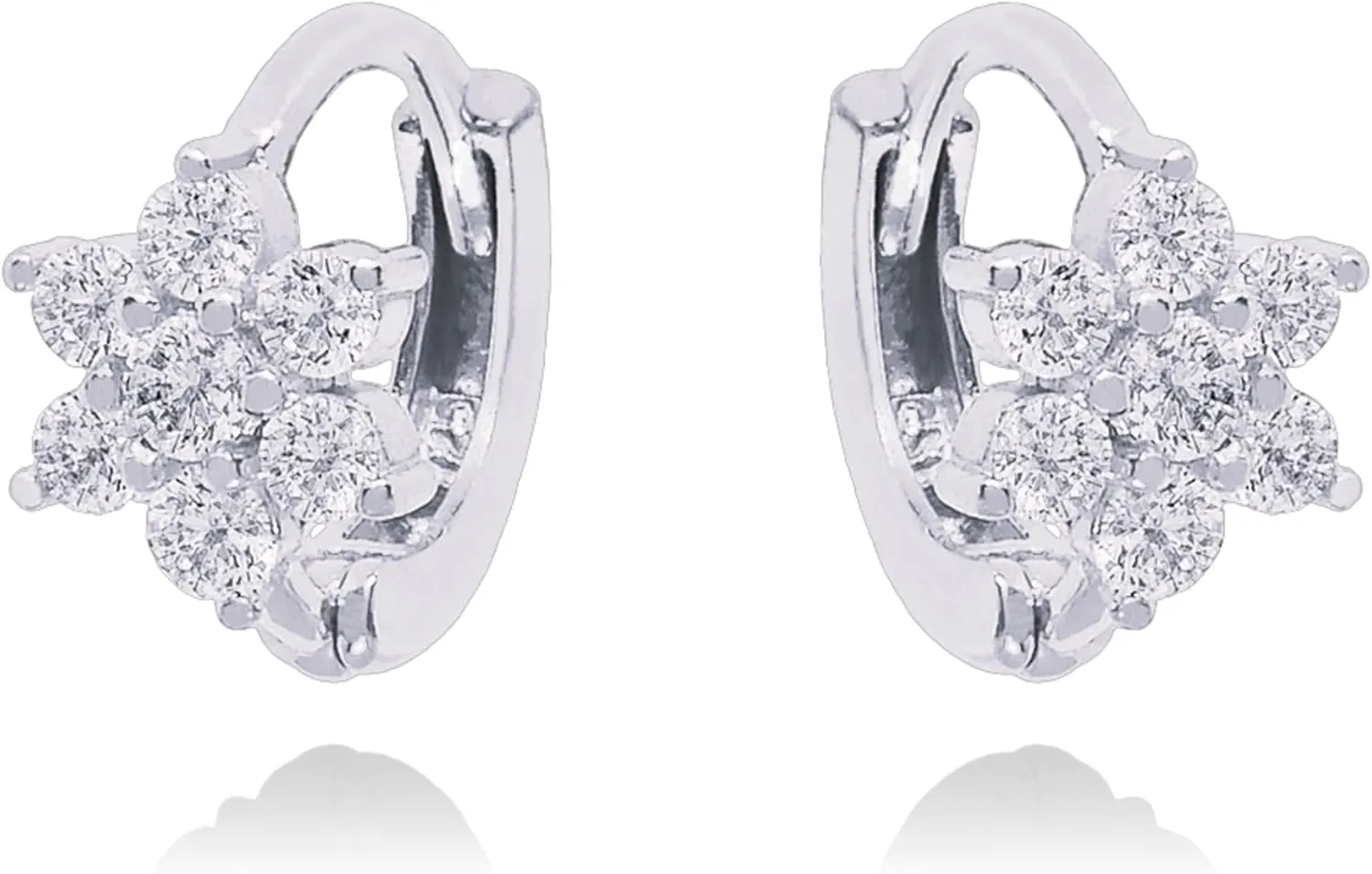 14K Gold over Diamond (0.14ct) Flower Huggie Hoop Earring, Cluster Flower Hoop Huggie Earrings, Clip on Earrings, Clover Diamond Baby Hoop, Gift for Her