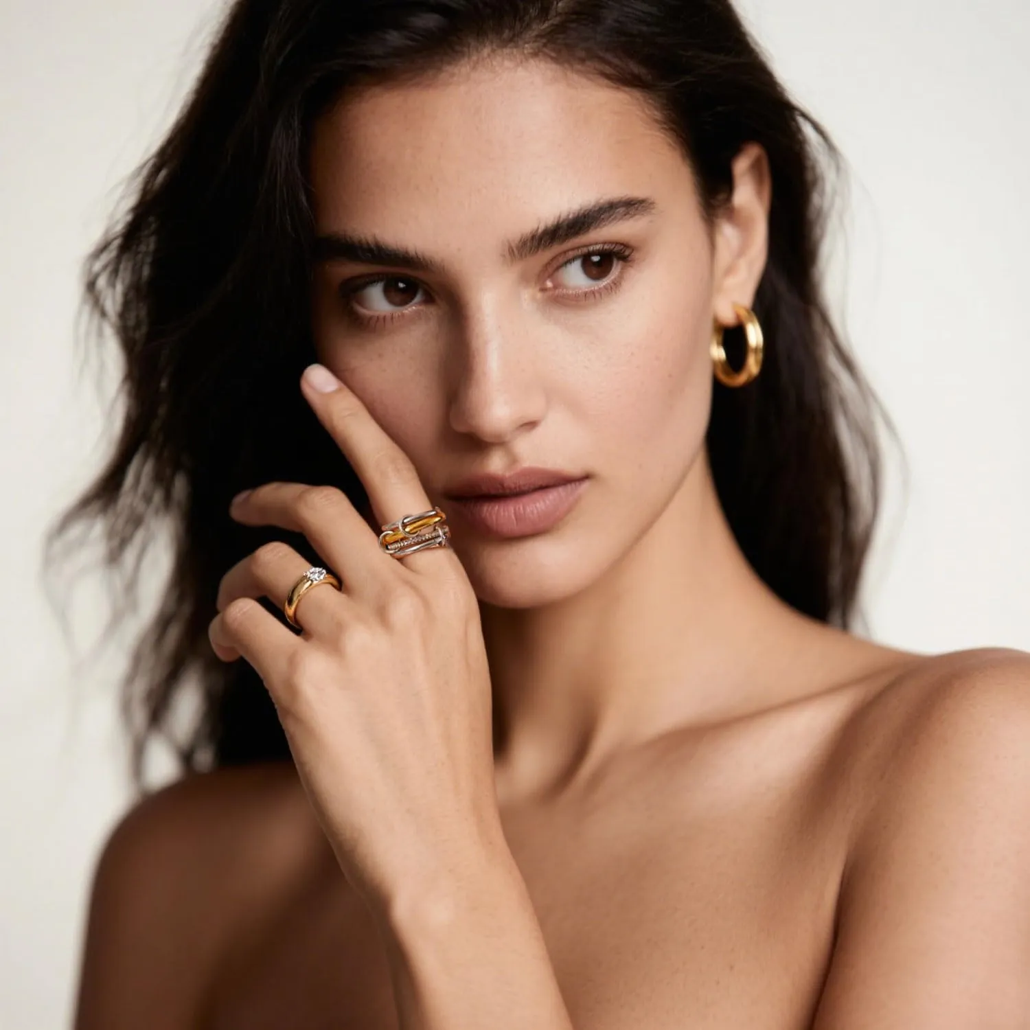 18K Gold Interlocked Stackable Rings for Women, Gold Silver Ring Stack Set, Mixed Metal Stacked, Two Tone Connected, Interlocking Statement Finger Rings Jewelry