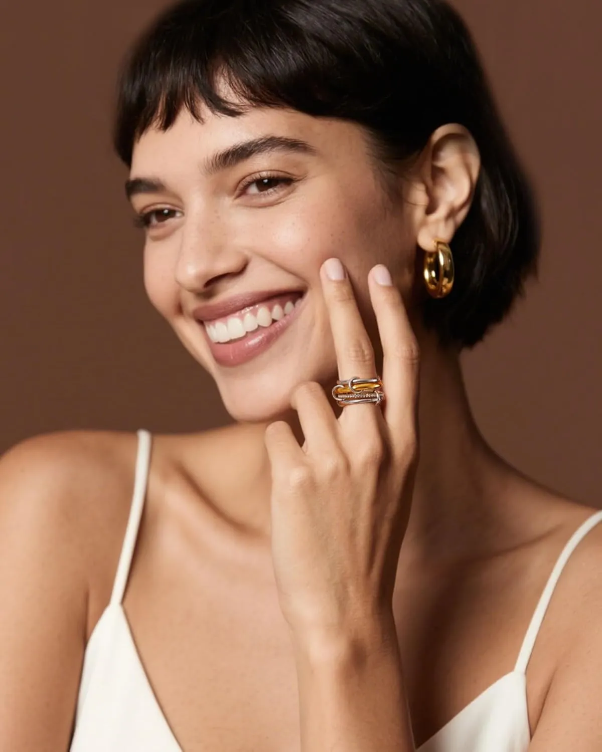 18K Gold Interlocked Stackable Rings for Women, Gold Silver Ring Stack Set, Mixed Metal Stacked, Two Tone Connected, Interlocking Statement Finger Rings Jewelry