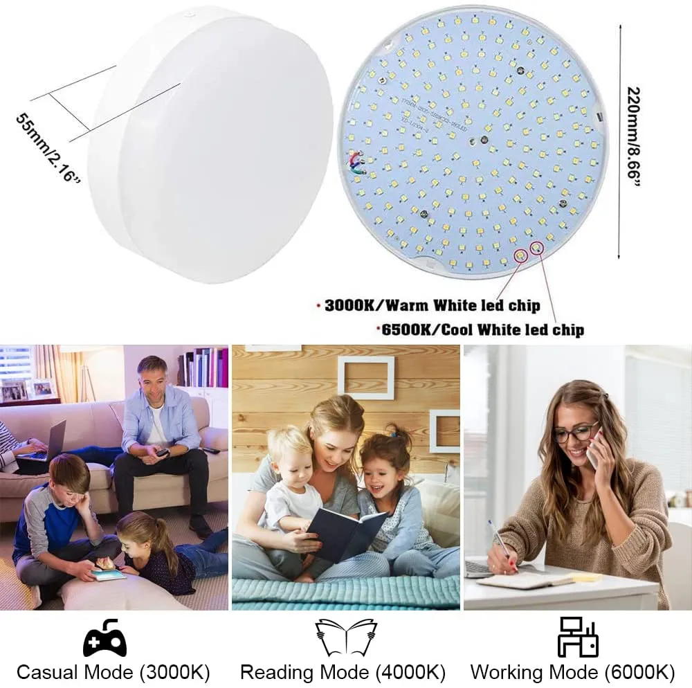 18W Dimmable Led Flush Mount Ceiling Light Fixture, Downlight Lamp With Remote Control