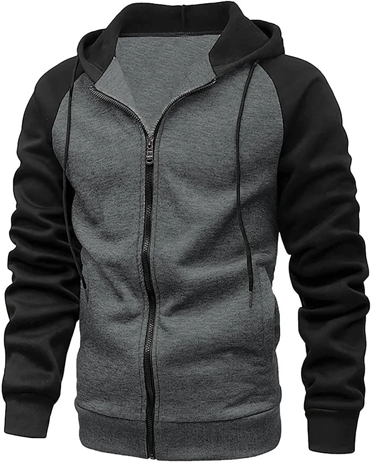 2 Pack Men's Novelty Color Block Hoodies Full Zip Track Jacket Casual Fleece Zipper Hoodie Hooded Sweatshirt