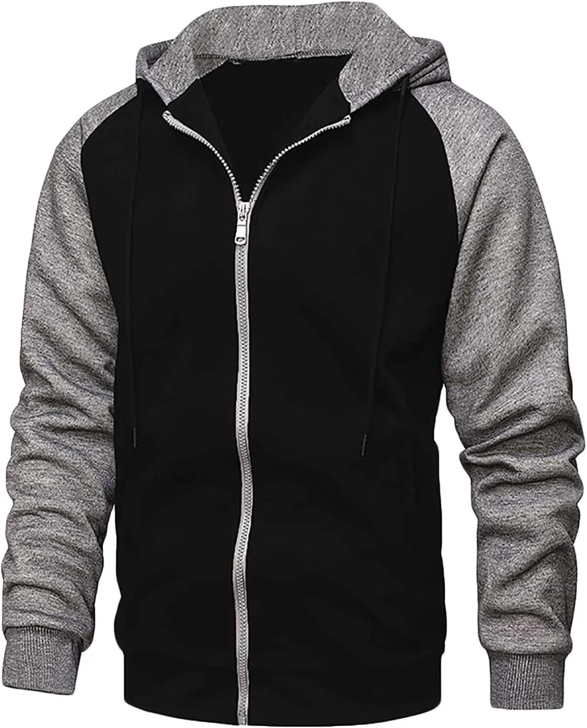 2 Pack Men's Novelty Color Block Hoodies Full Zip Track Jacket Casual Fleece Zipper Hoodie Hooded Sweatshirt