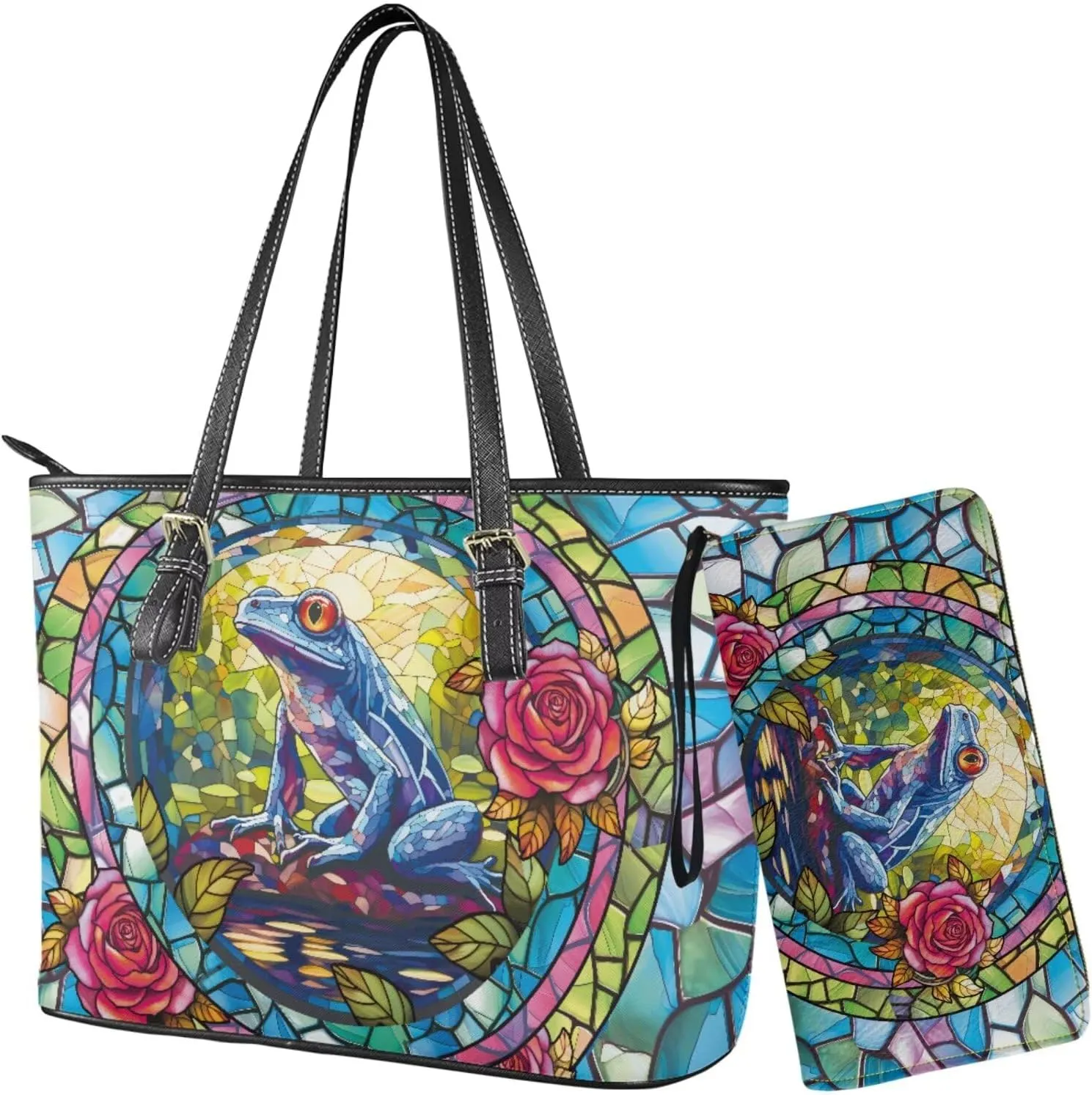 2 PCS Women Handbags Purses Wallet Tote Shoulder Bags Casualfor Ladies, Leather Tote Satchel Purse Set