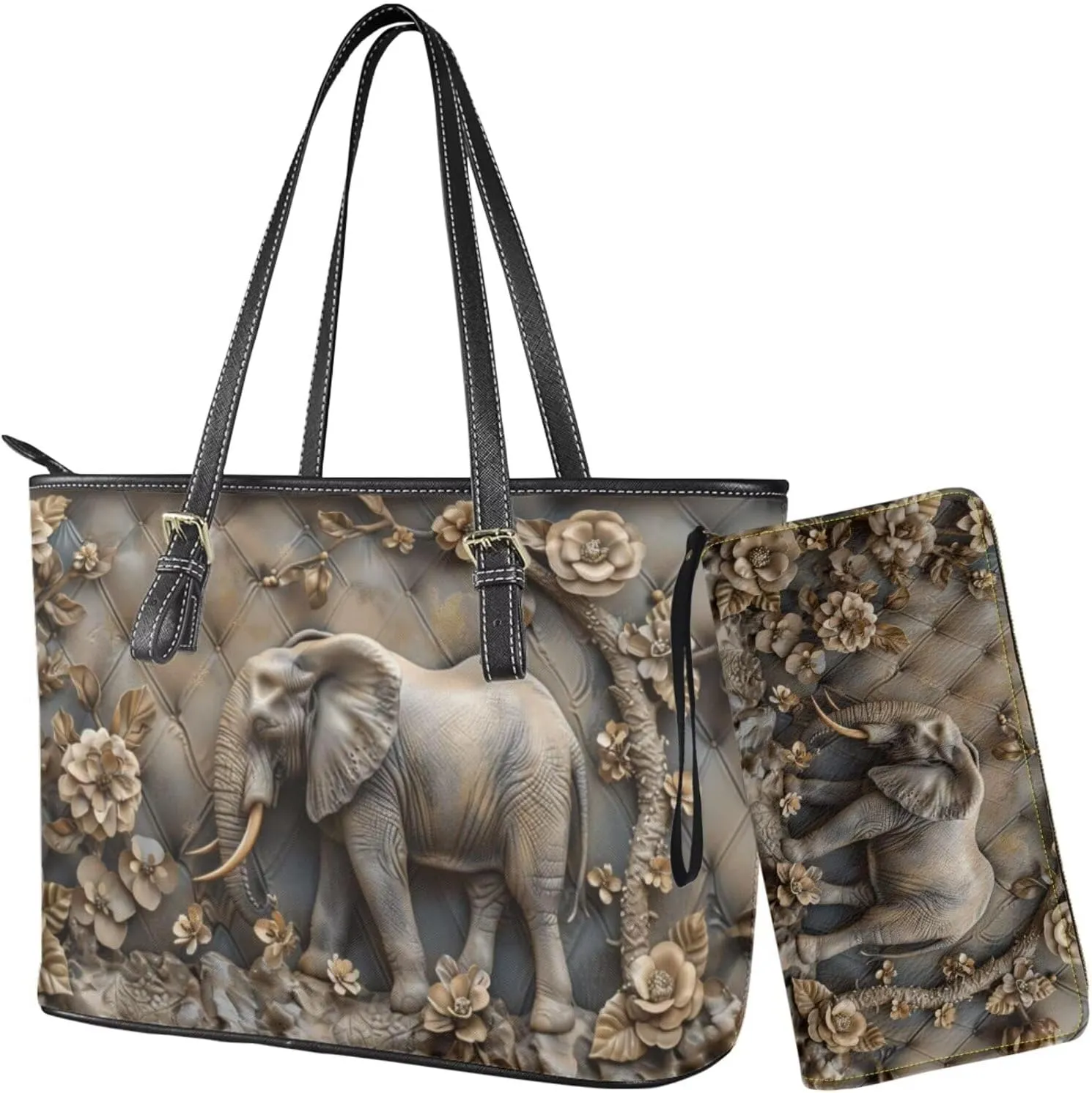 2 PCS Women Handbags Purses Wallet Tote Shoulder Bags Casualfor Ladies, Leather Tote Satchel Purse Set