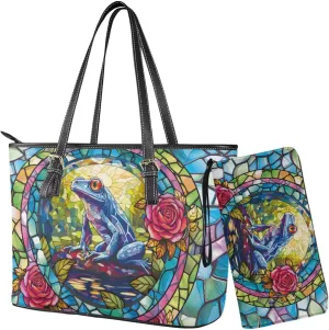2 PCS Women Handbags Purses Wallet Tote Shoulder Bags Casualfor Ladies, Leather Tote Satchel Purse Set