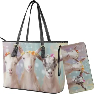 2 PCS Women Handbags Purses Wallet Tote Shoulder Bags Casualfor Ladies, Leather Tote Satchel Purse Set