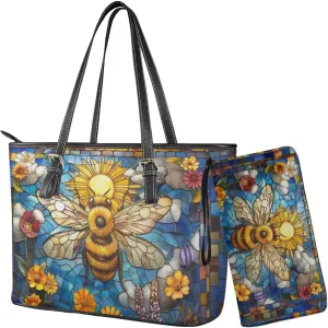 2 PCS Women Handbags Purses Wallet Tote Shoulder Bags Casualfor Ladies, Leather Tote Satchel Purse Set