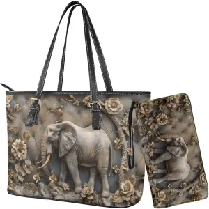 2 PCS Women Handbags Purses Wallet Tote Shoulder Bags Casualfor Ladies, Leather Tote Satchel Purse Set