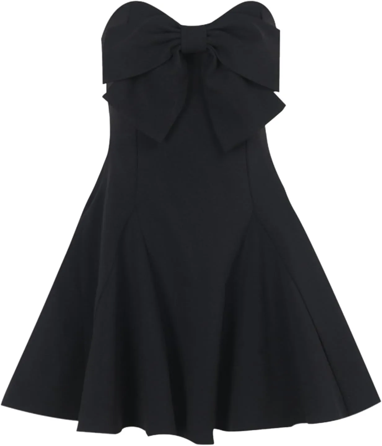 2025 Womens Summer Sexy Strapless Bow Dress Elegant Sweetheart Neck Backless Ruffle Flowy Party Mini Dresses