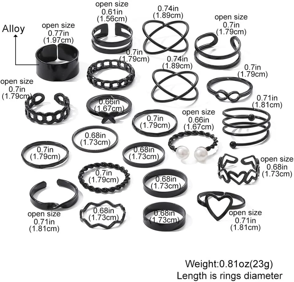 22Pcs Boho Gold Stackable Knuckle Rings Pack for Women Goth Black Stacking Adjustable Non Tarnish Finger Ring Set Trendy Silver Stacked Statement Jewelry