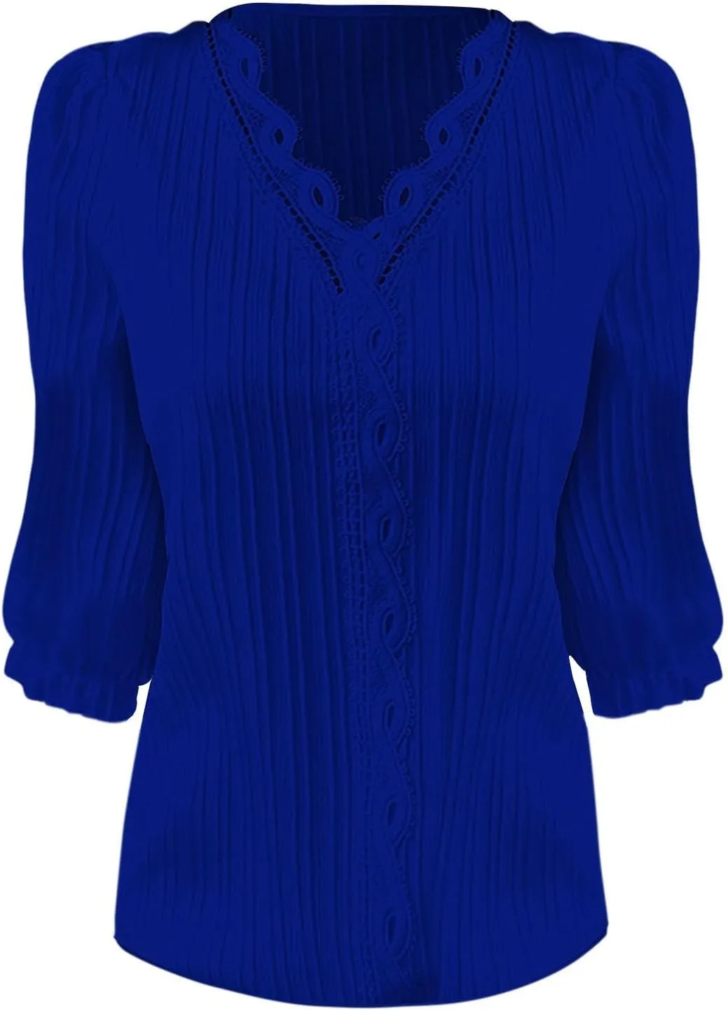 3/4 Length Sleeve Womens Tops 2025 Dressy Casual V Neck Tshirts Trendy Puff Short Sleeve Loose Fit Hollow Blouses