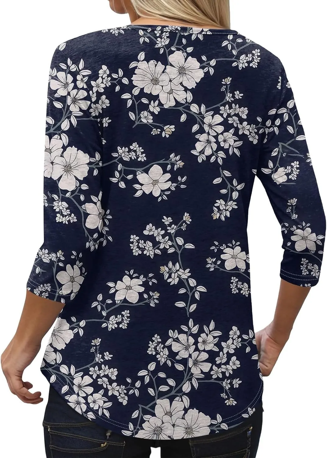 3/4 Length Sleeve Womens Tops Cross Collar Floral Print Lightweight Going Out T-Shirts Summer Casual Fashion Tees 2025