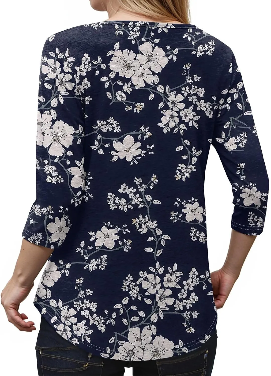 3/4 Length Sleeve Womens Tops Cross Collar Floral Print Lightweight Going Out T-Shirts Summer Casual Fashion Tees 2025