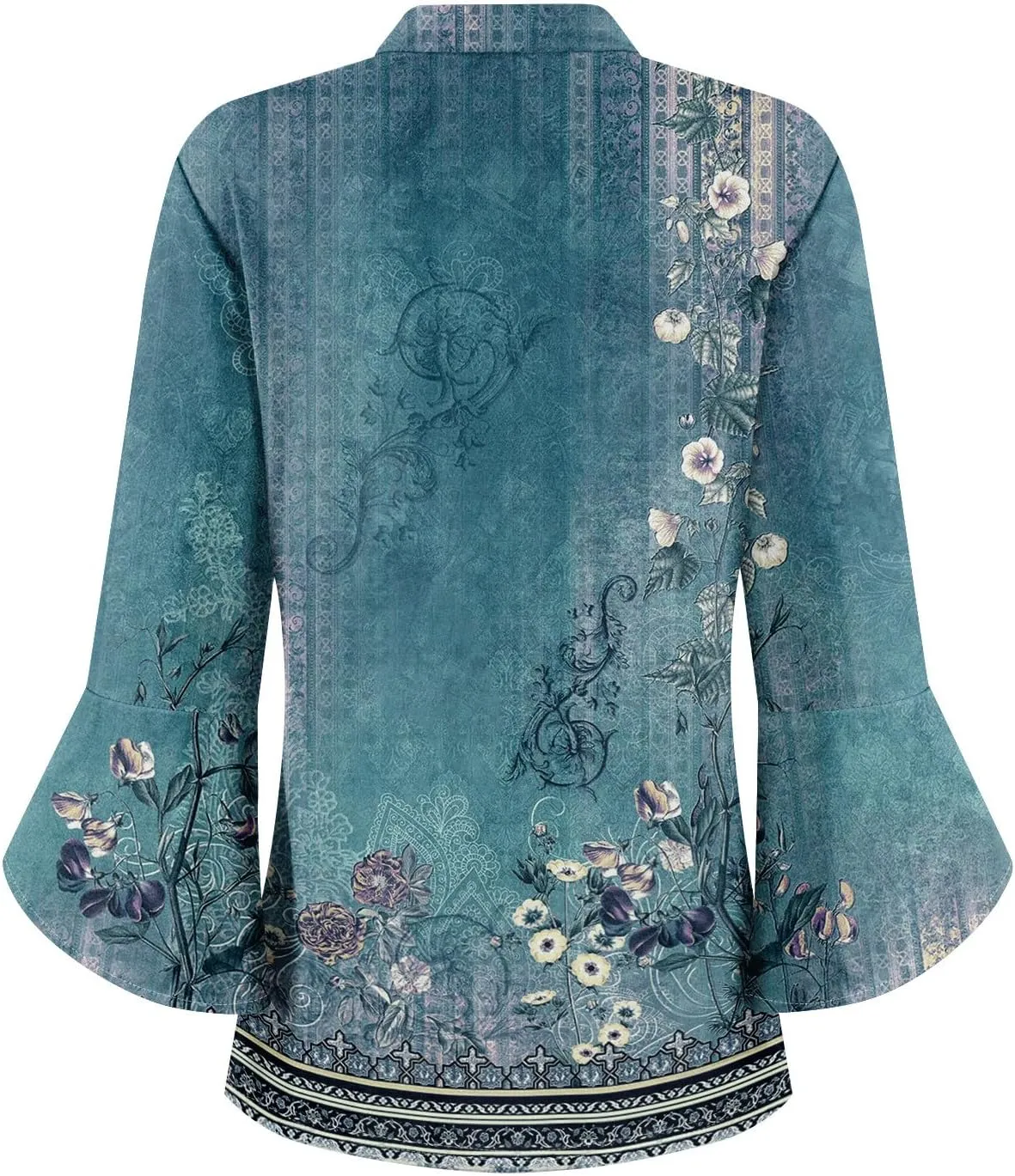3/4 Length Sleeve Womens Tops V Neck Spring Outfits 2025 Trendy Petal Bell Sleeve Fitted Tunics Tops Shirts