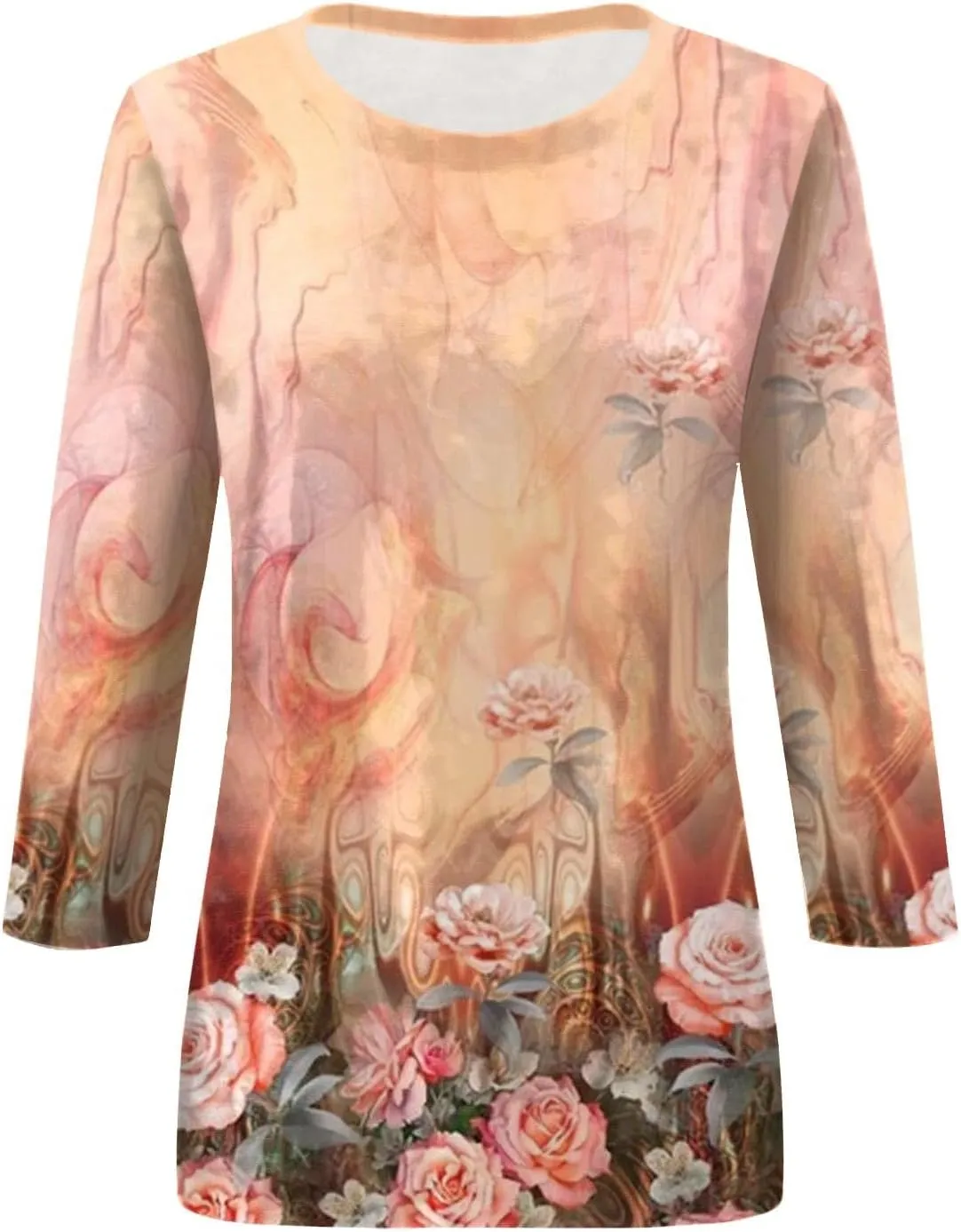 3/4 Length Sleeve Womens Tops Women's Casual Round Neck Tunic Tops Basic Tees Blouses Loose Fit Business Work Tee 2025 Summer
