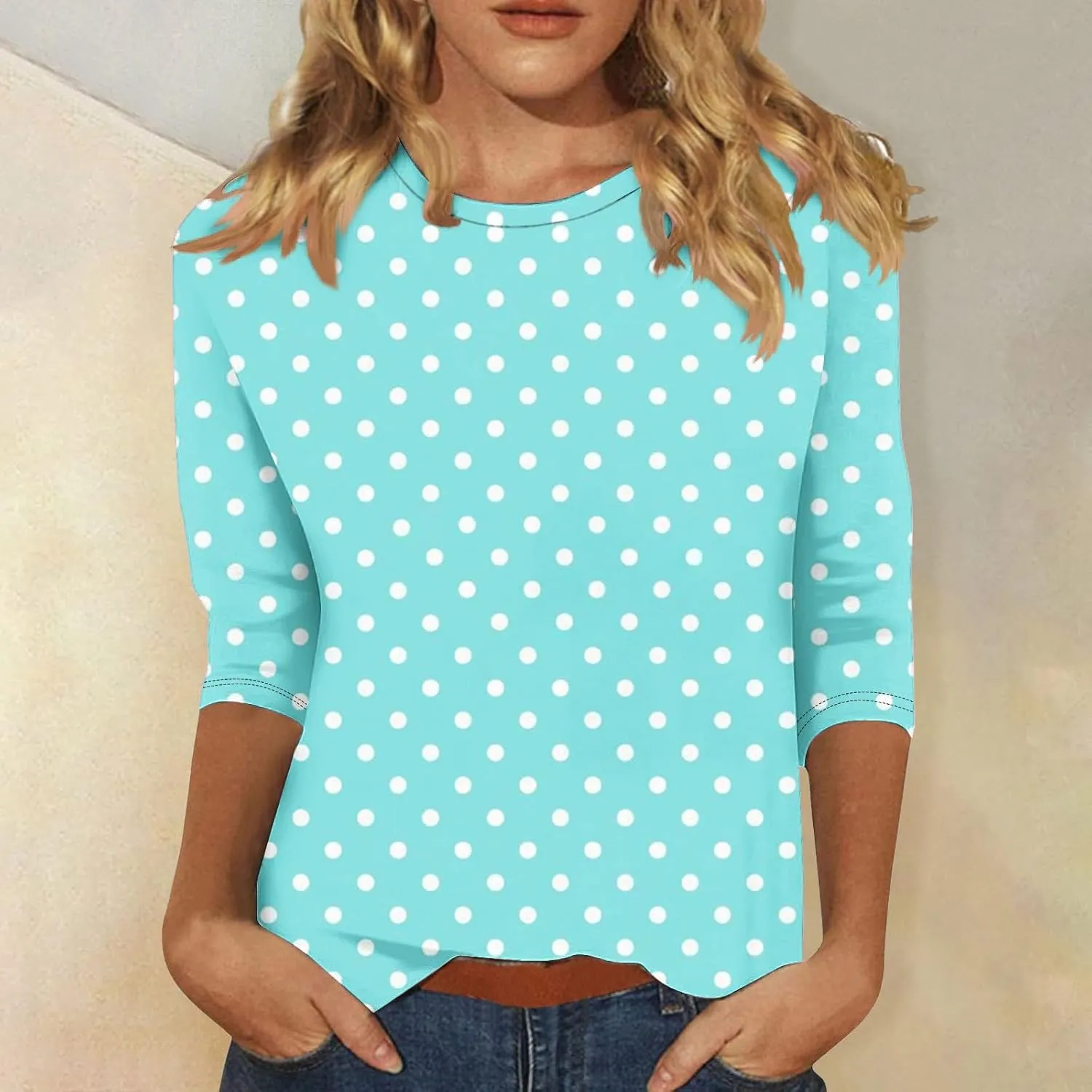 3/4 Sleeve Tops for Women Fashion Floral Print Graphic Tees Loose Fit Pullover Dressy Casual Crewneck Tunic Blouse