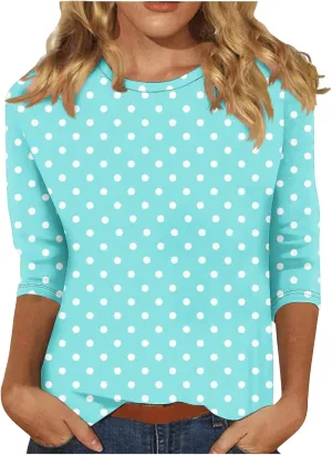 3/4 Sleeve Tops for Women Fashion Floral Print Graphic Tees Loose Fit Pullover Dressy Casual Crewneck Tunic Blouse