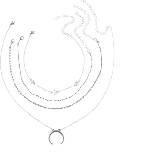 4 Layered Friend Necklaces for Women, Moon Layered Necklaces for Women Silver