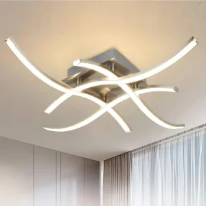 4-Light Modern LED Ceiling Light, 18W Curved Design Ceiling Lamp Fixture Brushed Nickel, 3000K 1650LM Flush Mount Ceiling Lights
