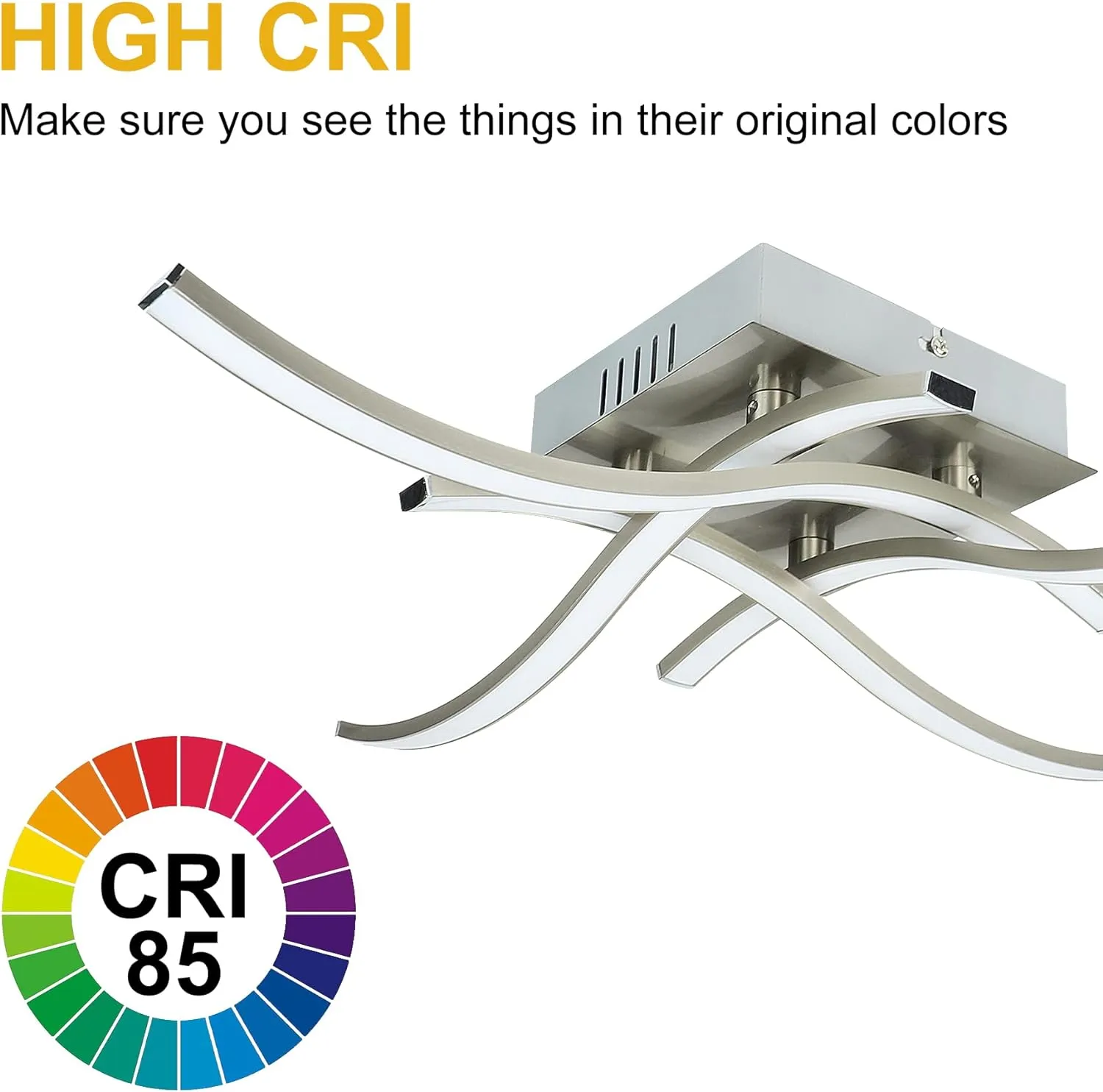 4-Light Modern LED Ceiling Light, 18W Curved Design Ceiling Lamp Fixture Brushed Nickel, 3000K 1650LM Flush Mount Ceiling Lights