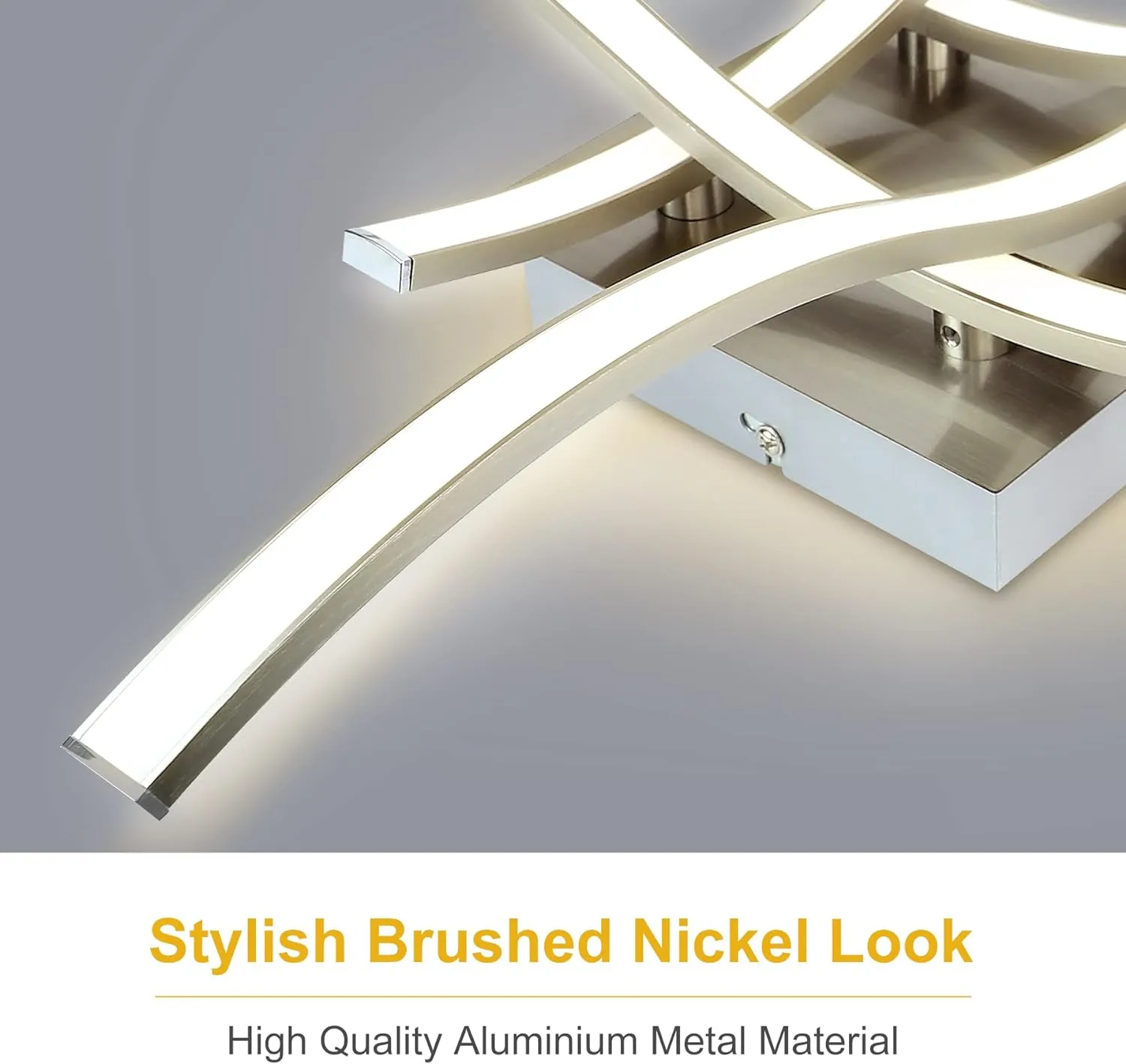 4-Light Modern LED Ceiling Light, 18W Curved Design Ceiling Lamp Fixture Brushed Nickel, 3000K 1650LM Flush Mount Ceiling Lights