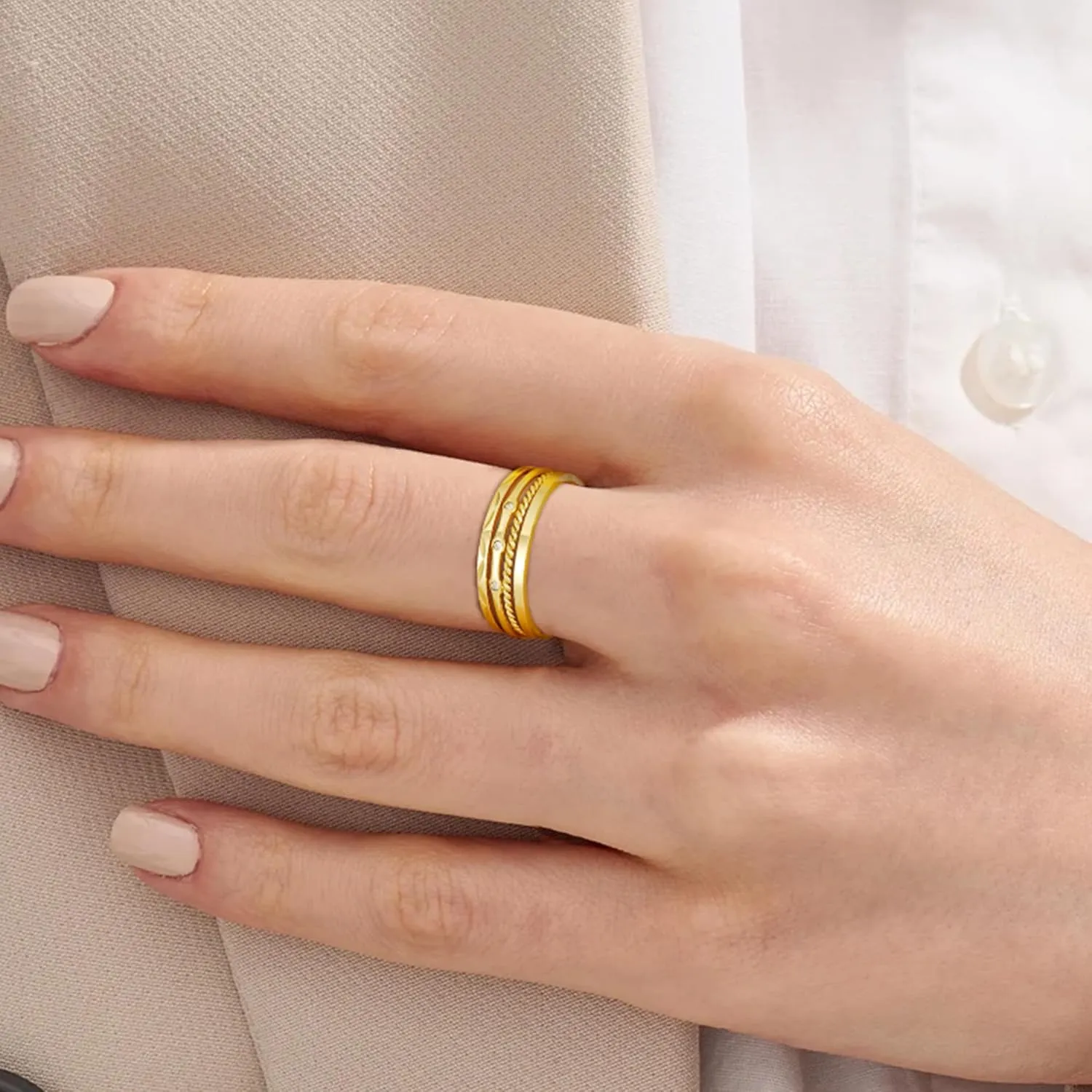 4PC S925 Sterling Silver Rings for Women, 14k Gold Filled Plated Stackable Thin Thumb Ring Non Tarnish Set Cubic Zirconia Dainty Stack Gold Knuckle Rings Set Size 6-10