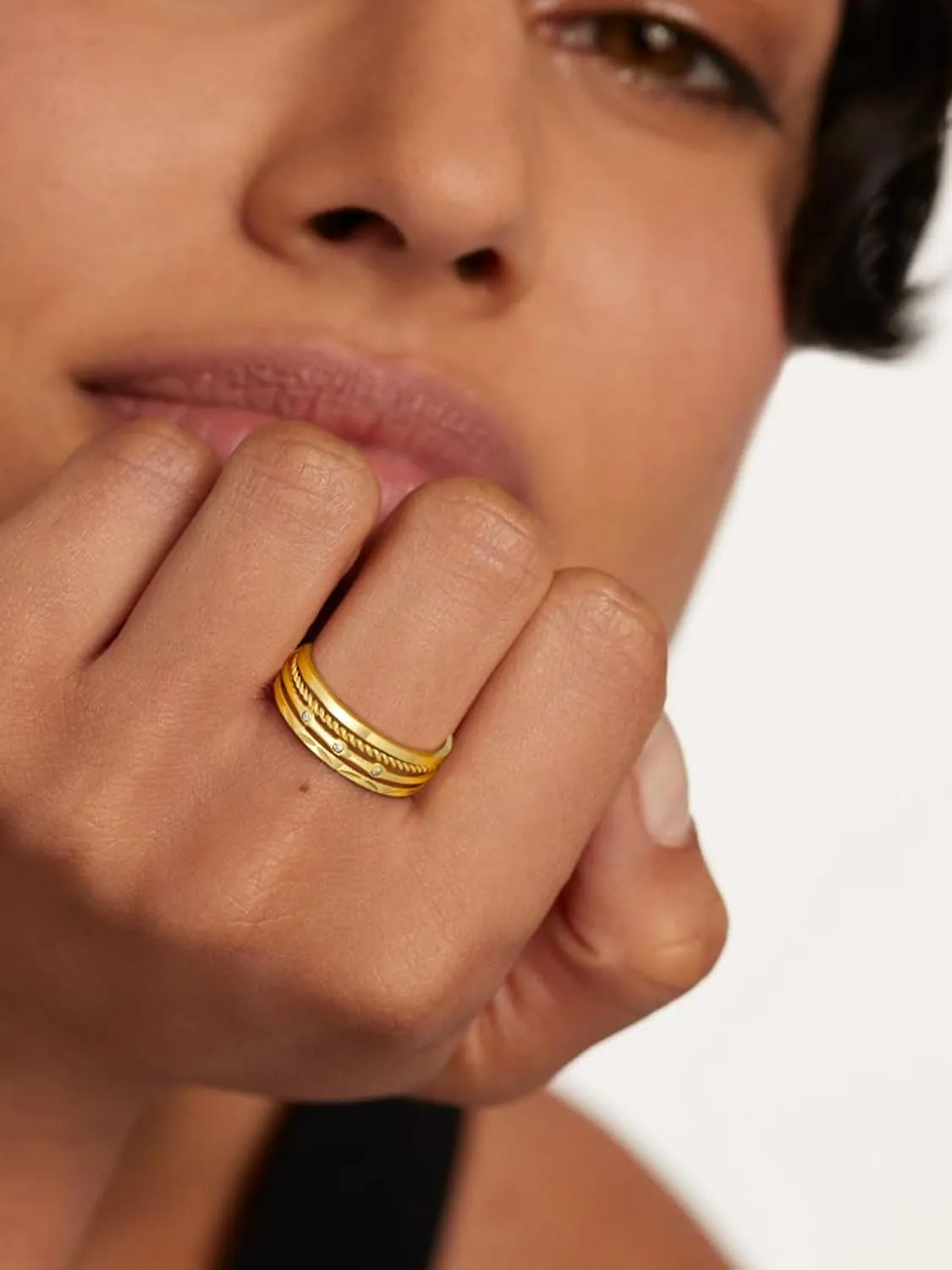 4PC S925 Sterling Silver Rings for Women, 14k Gold Filled Plated Stackable Thin Thumb Ring Non Tarnish Set Cubic Zirconia Dainty Stack Gold Knuckle Rings Set Size 6-10