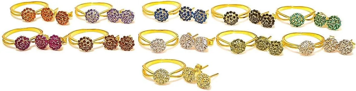 925 Sterling Silver Blue Sapphire Gemstone Ring Earring Jewelry Set | Stackable Stacking Flower Rings for Woman | Stacked Stud Earrings for Woman