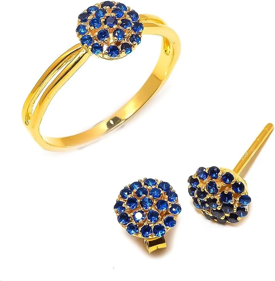 925 Sterling Silver Blue Sapphire Gemstone Ring Earring Jewelry Set | Stackable Stacking Flower Rings for Woman | Stacked Stud Earrings for Woman
