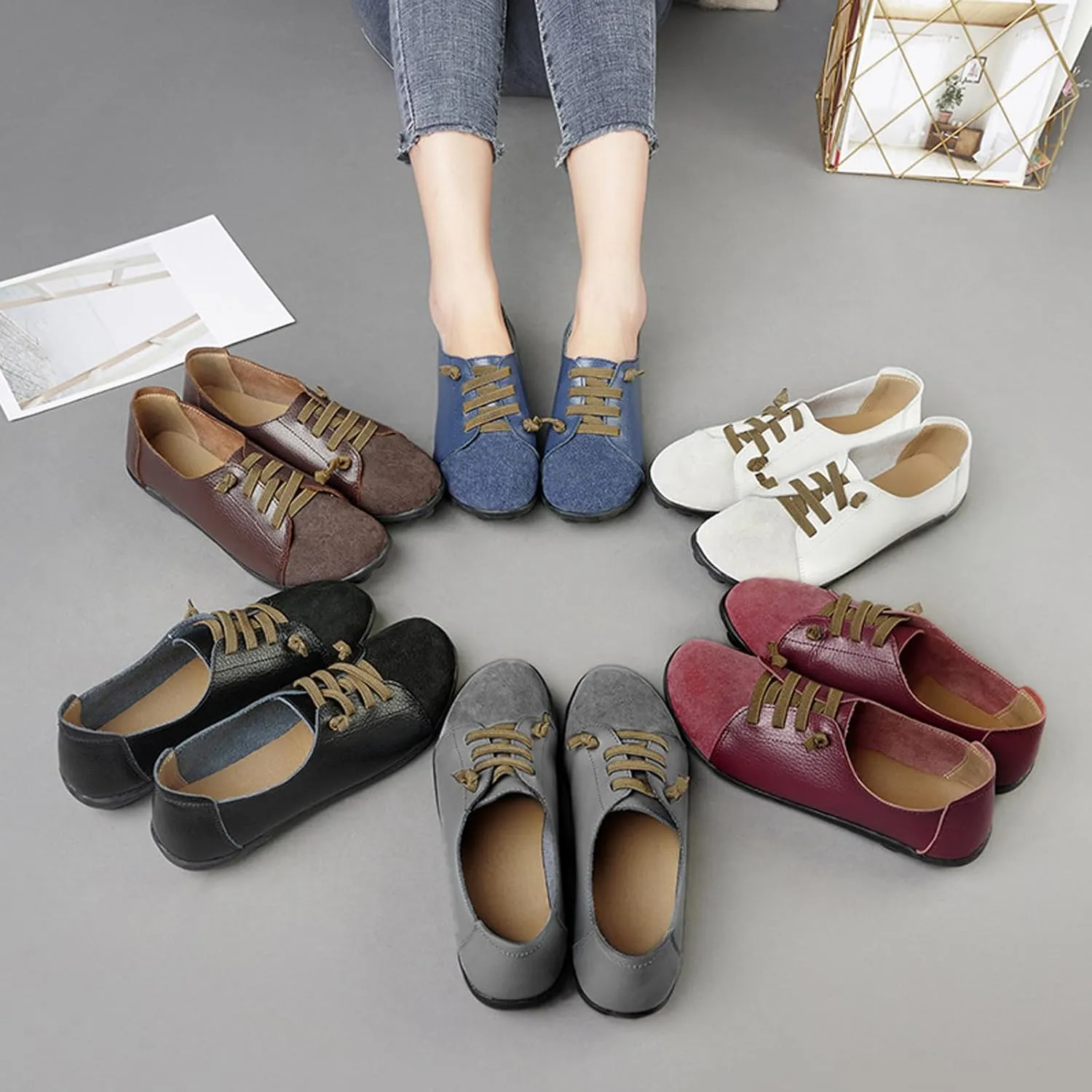 Aceptolcom Women Orthopedic Shoes Women Slip-on Shoes Penny Loafers Leather Loafers Dress Shoes Work Shoes Business Shoes