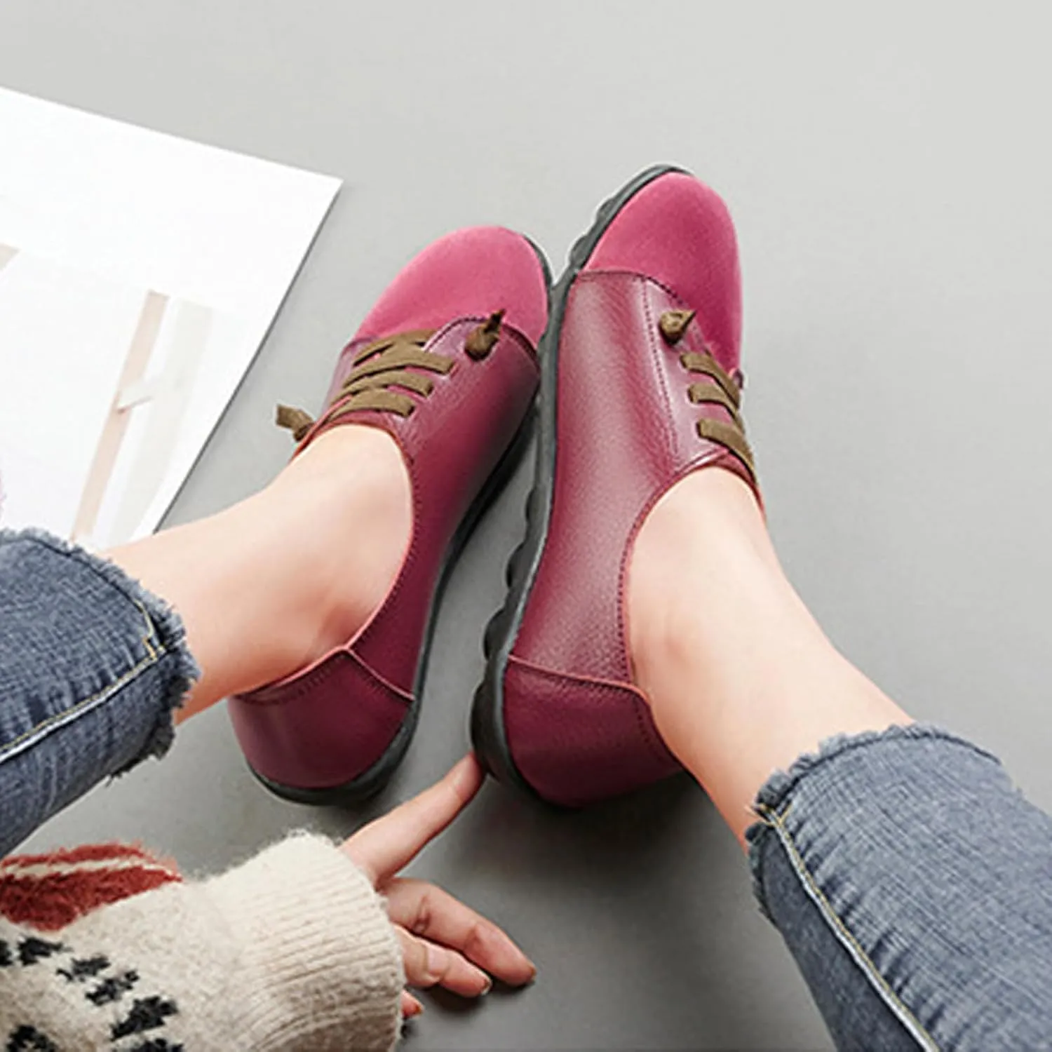 Aceptolcom Women Orthopedic Shoes Women Slip-on Shoes Penny Loafers Leather Loafers Dress Shoes Work Shoes Business Shoes
