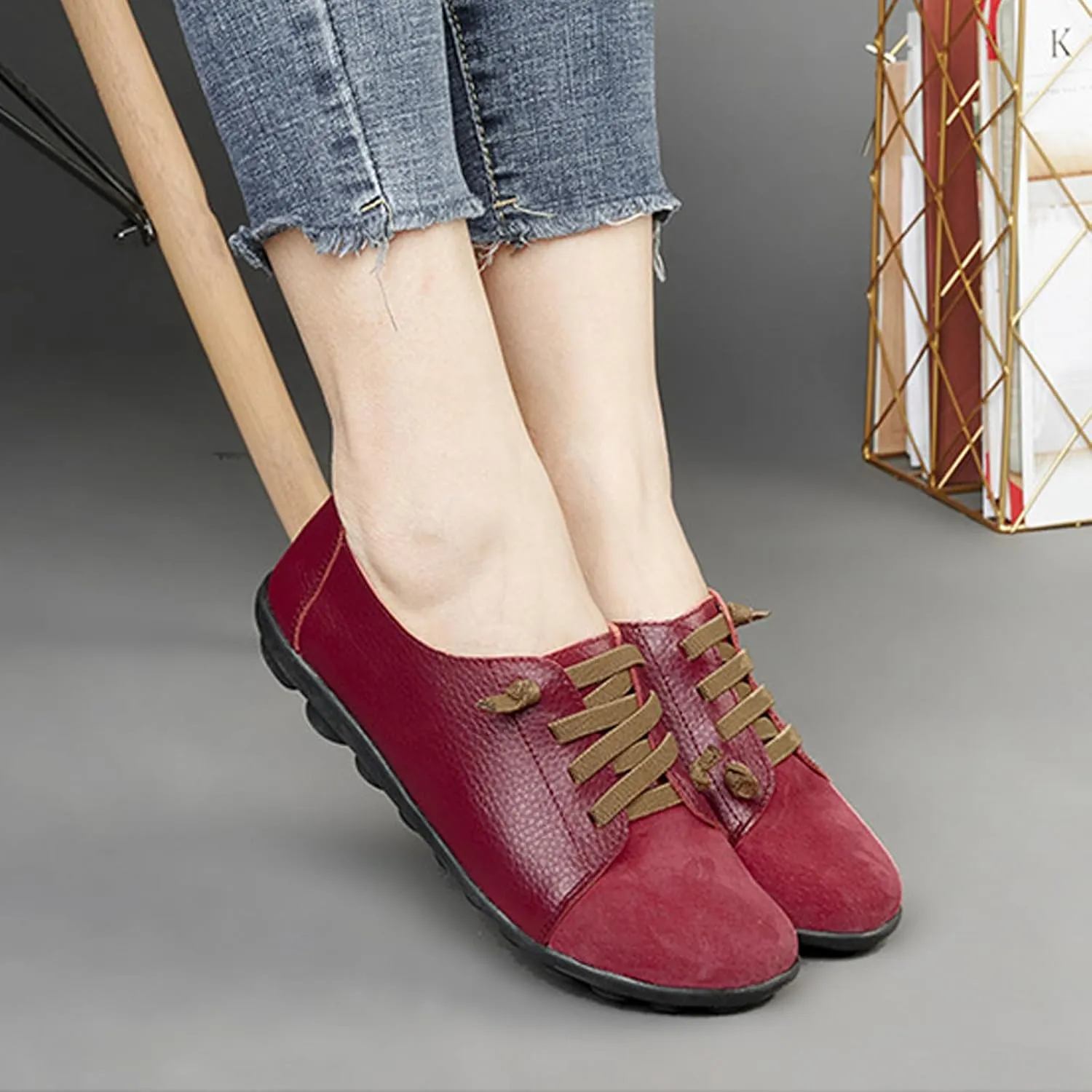Aceptolcom Women Orthopedic Shoes Women Slip-on Shoes Penny Loafers Leather Loafers Dress Shoes Work Shoes Business Shoes