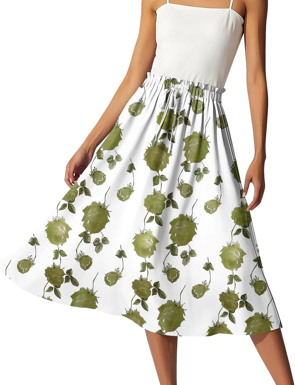 ADHOWBEW Maxi Skirts for Women Cute Casual Flowy Trendy Midi Length Ruffle High Waisted A Line Plus Size Beach Spring Skirts