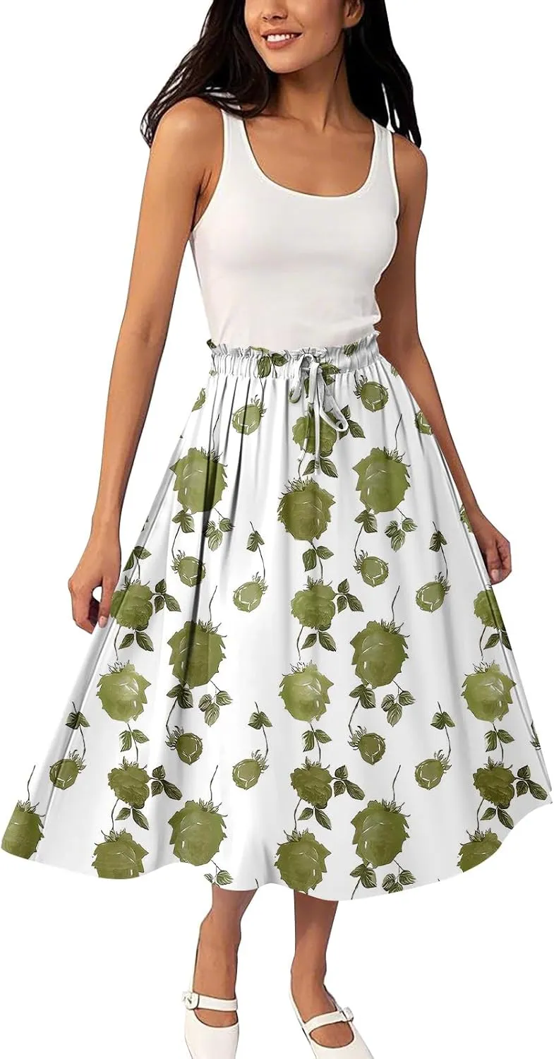 ADHOWBEW Maxi Skirts for Women Cute Casual Flowy Trendy Midi Length Ruffle High Waisted A Line Plus Size Beach Spring Skirts