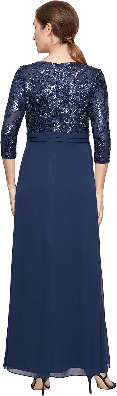 Alex Evenings Women's Long Lace Top Empire Waist Dress