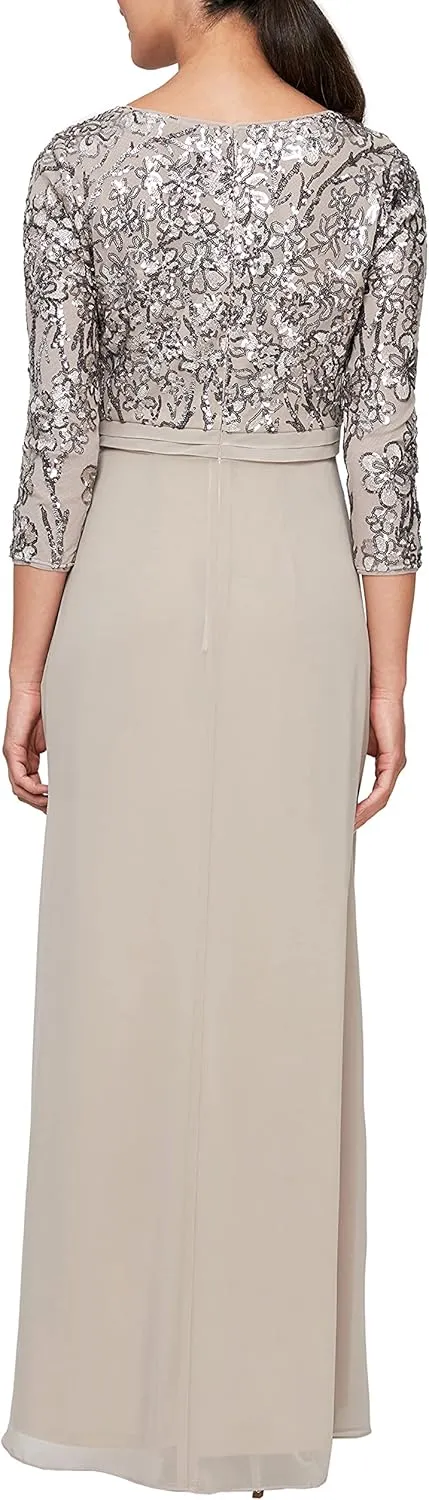 Alex Evenings Women's Long Lace Top Empire Waist Dress