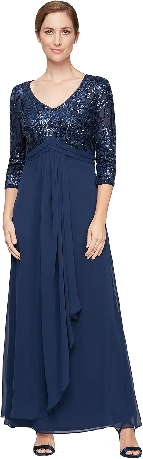 Alex Evenings Women's Long Lace Top Empire Waist Dress