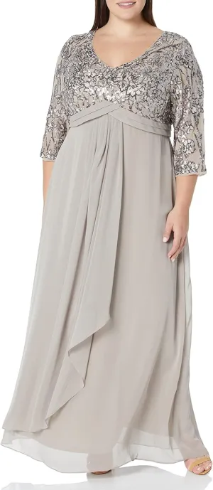 Alex Evenings Women's Long Lace Top Mother of The Bride Dress with Empire Waist (Plus Size)