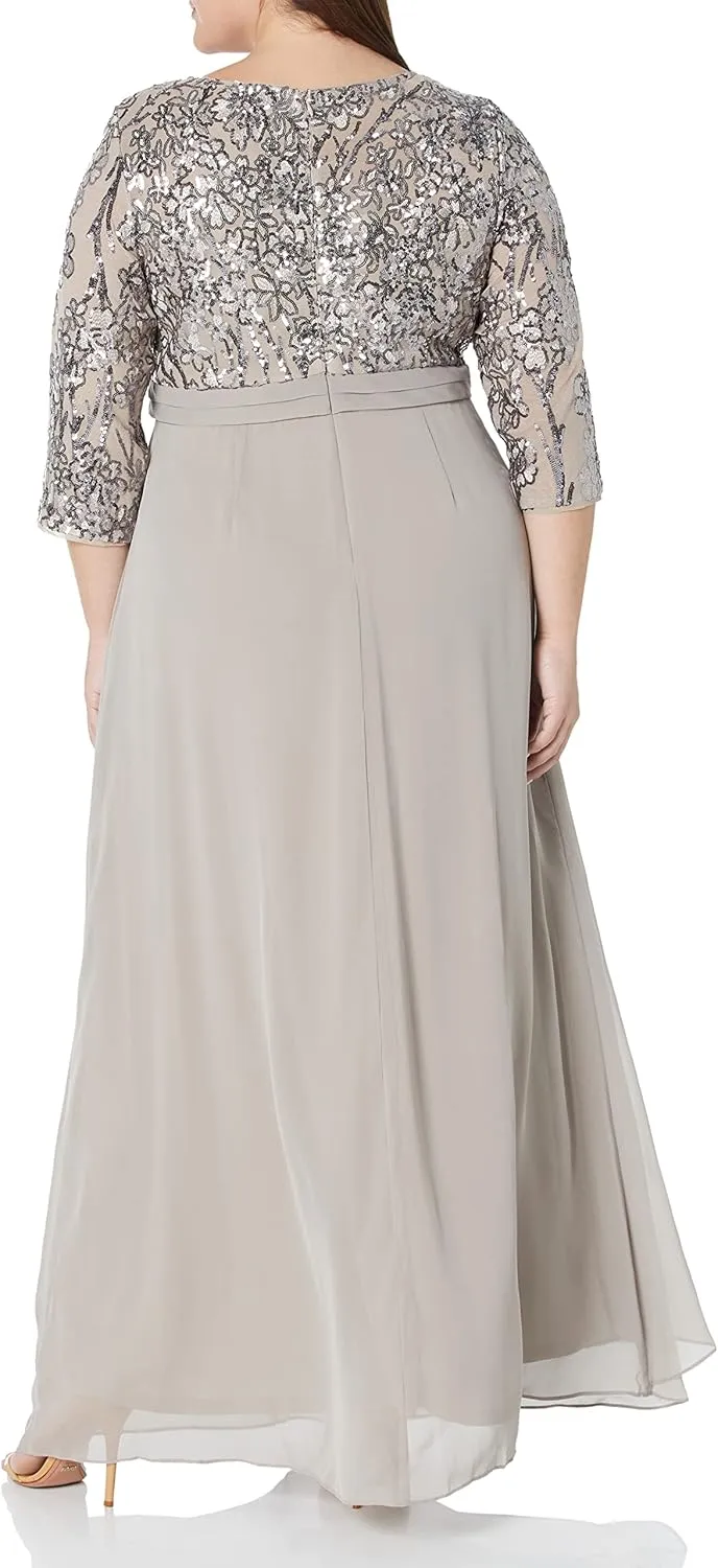 Alex Evenings Women's Long Lace Top Mother of The Bride Dress with Empire Waist (Plus Size)