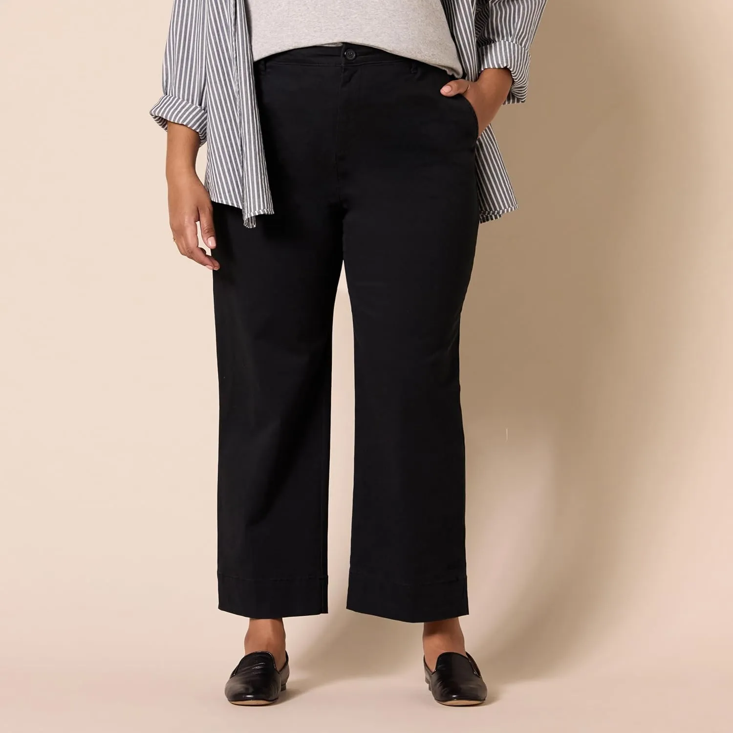 Amazon Essentials Women's High-Rise Regular-Fit Ankle-Length Wide-Leg Khaki Pant