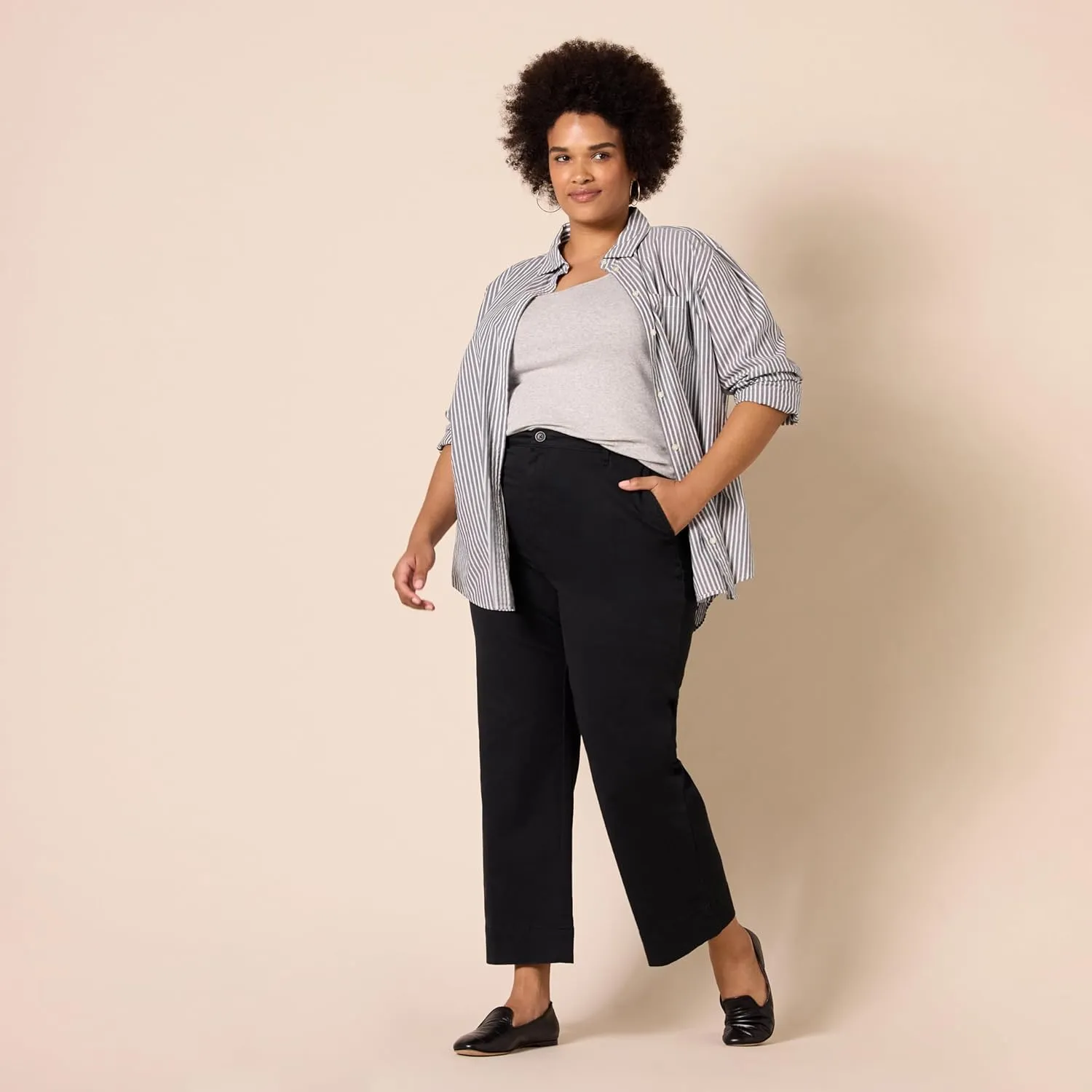 Amazon Essentials Women's High-Rise Regular-Fit Ankle-Length Wide-Leg Khaki Pant