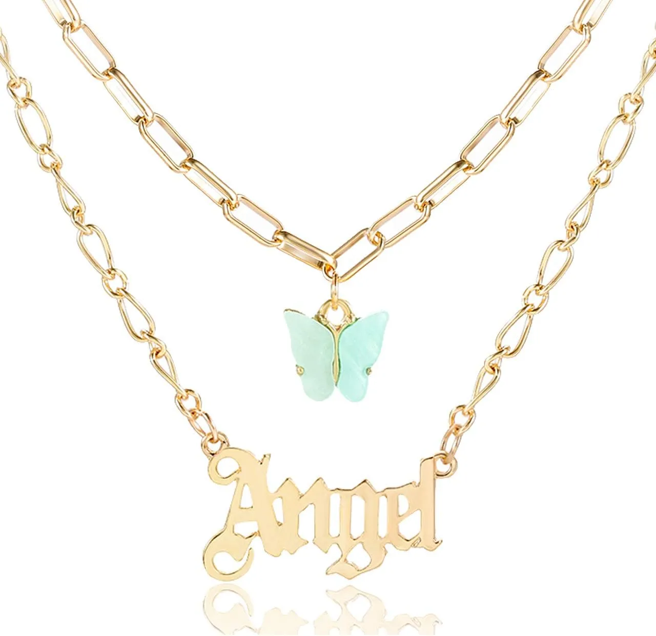 ANGLESJELL Butterfly Necklaces Layered Chain Choker Necklaces for Women Lover Letter Pendant Necklaces Cute Insect Jewelry for Party Birthday Anniversary Lovers Gift
