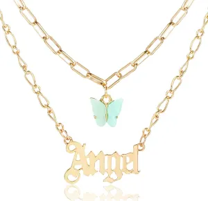 ANGLESJELL Butterfly Necklaces Layered Chain Choker Necklaces for Women Lover Letter Pendant Necklaces Cute Insect Jewelry for Party Birthday Anniversary Lovers Gift