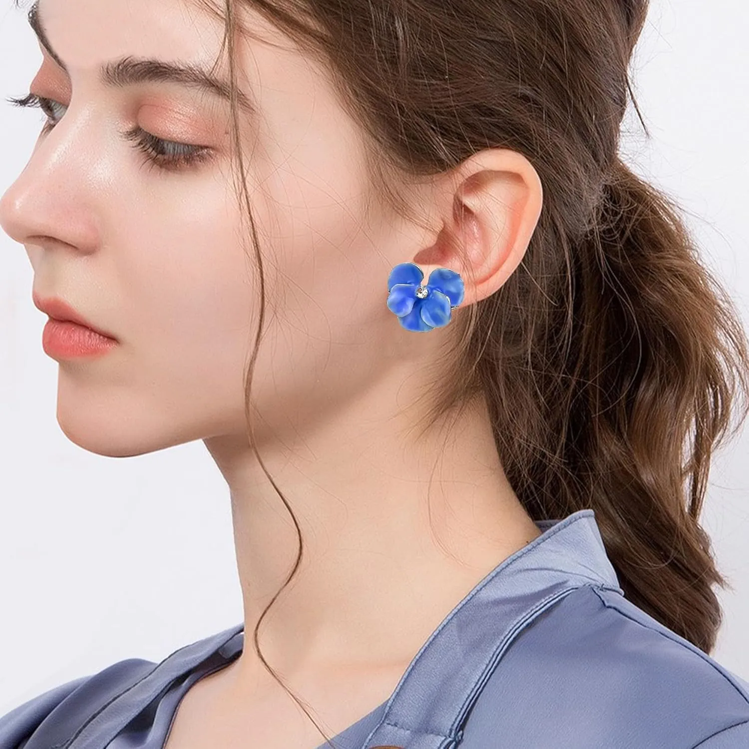 Anmpab Enamel Drip Oil Orchid Flower Stud Earrings for Women Irregular Butterfly Floral Petal Earrings Statement Jewelry