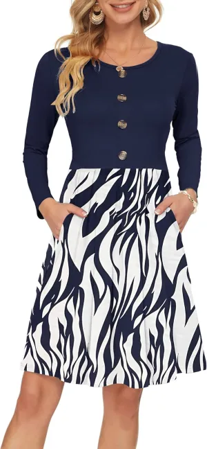AUSELILY Women's Long Sleeve Dress Button Front Winter Pleated Solid Color Ruffle A Line Knee Length Dresses 2025 New