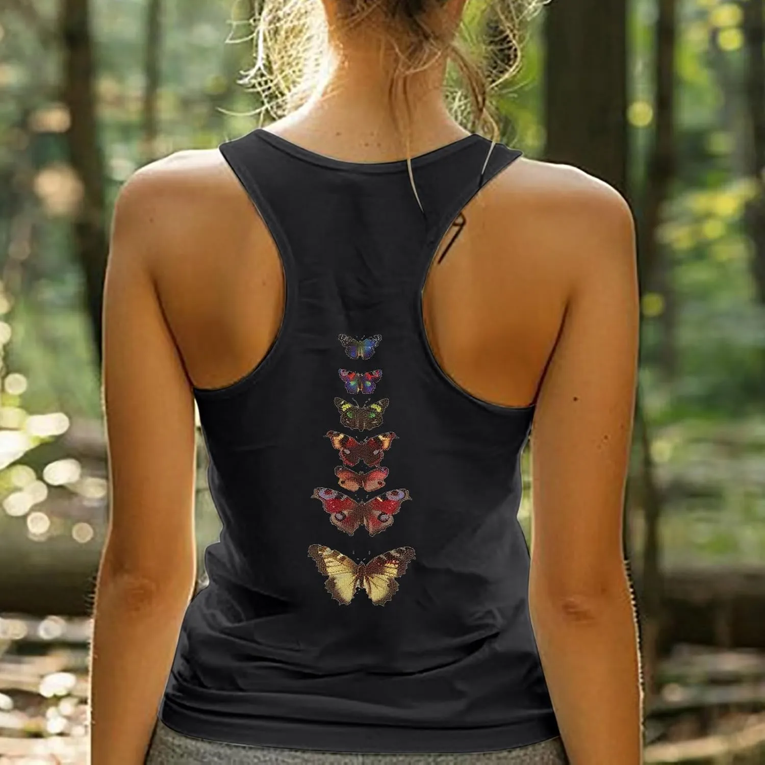 Back Print Tank Top for Women Vintage Butterfly Graphic Racerback Tank Tops Summer Casual Classic-Fit Sleeveless T Shirt Cami