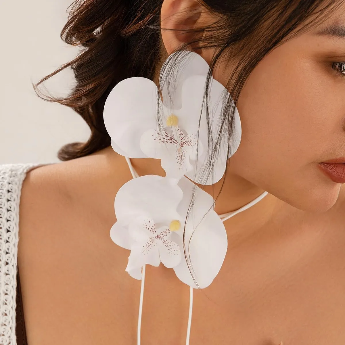 Bethynas Large Butterfly Orchid Flower Stud Earrings Artificial Phalaenopsis Orchid Floral Dangle Drop Earrings Bridal Beach Party Ear Jewelry for Women