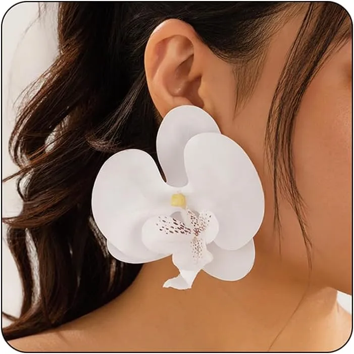 Bethynas Large Butterfly Orchid Flower Stud Earrings Artificial Phalaenopsis Orchid Floral Dangle Drop Earrings Bridal Beach Party Ear Jewelry for Women